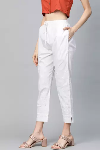 Hand embroidered white cotton lucknowi chikankari palazzo
