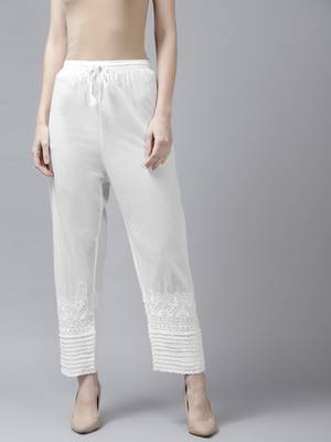 Hand embroidered white cotton lucknowi chikankari palazzo 1