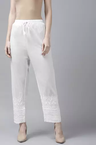 Hand embroidered white cotton lucknowi chikankari palazzo