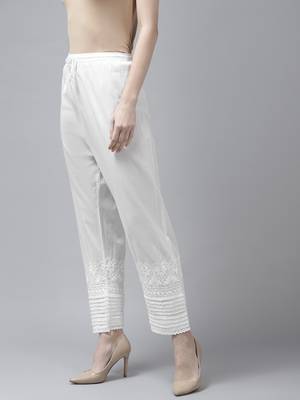 Hand embroidered white cotton lucknowi chikankari palazzo 2