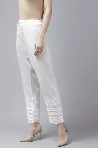 Hand embroidered white cotton lucknowi chikankari palazzo