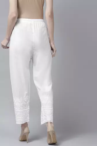 Hand embroidered white cotton lucknowi chikankari palazzo