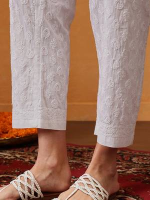 Hand embroidered white cotton lucknowi chikankari palazzo 5