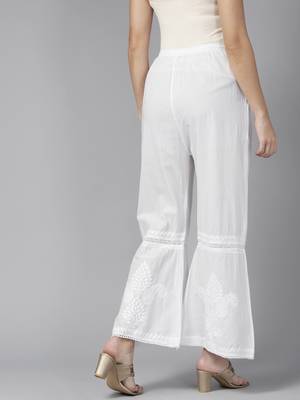 Hand embroidered white cotton lucknowi chikankari palazzo 2