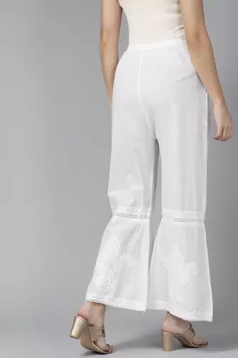 Hand embroidered white cotton lucknowi chikankari palazzo