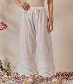 Hand embroidered white cotton lucknowi chikankari palazzo