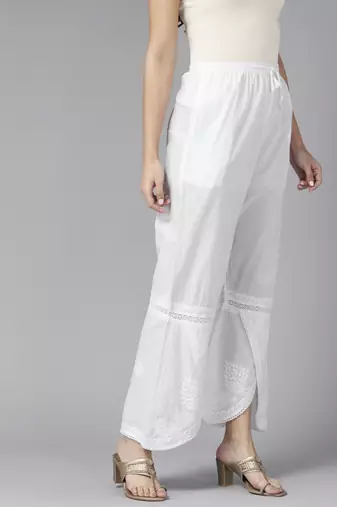 Hand embroidered white cotton lucknowi chikankari palazzo
