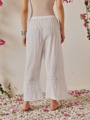 Hand embroidered white cotton lucknowi chikankari palazzo 2