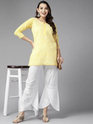 Hand embroidered white cotton lucknowi chikankari palazzo 4
