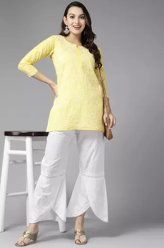 Hand embroidered white cotton lucknowi chikankari palazzo