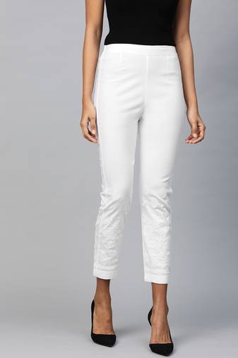 Hand embroidered white cotton lucknowi chikankari trouser