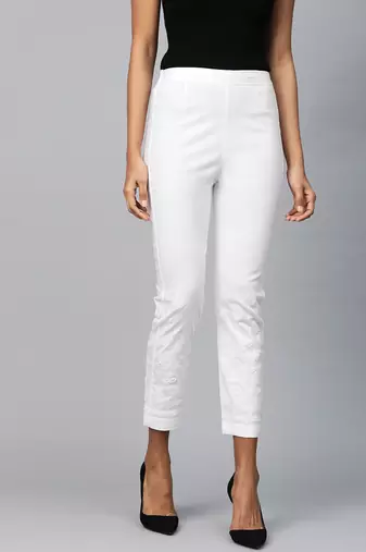 Hand embroidered white cotton lucknowi chikankari trouser