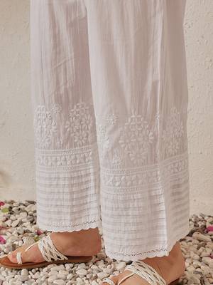 Hand embroidered white cotton lucknowi chikankari palazzo 4