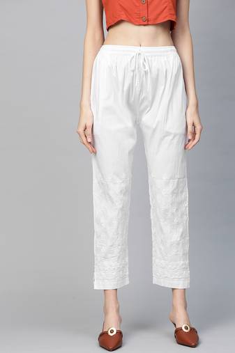 Hand embroidered white cotton lucknowi chikankari palazzo