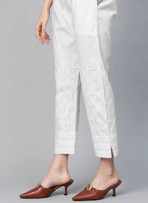 Hand embroidered white cotton lucknowi chikankari palazzo 2