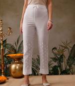 Hand embroidered white cotton lucknowi chikankari palazzo