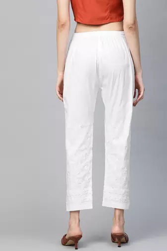 Hand embroidered white cotton lucknowi chikankari palazzo