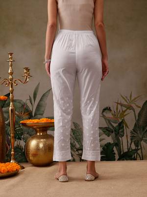 Hand embroidered white cotton lucknowi chikankari palazzo 2