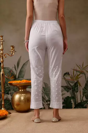 Hand embroidered white cotton lucknowi chikankari palazzo