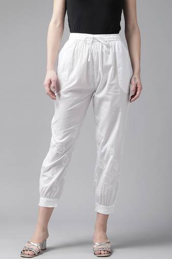 Hand embroidered white cotton lucknowi chikankari pant