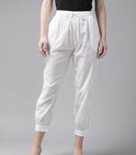 Hand embroidered white cotton lucknowi chikankari pant