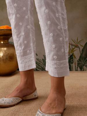 Hand embroidered white cotton lucknowi chikankari palazzo 5