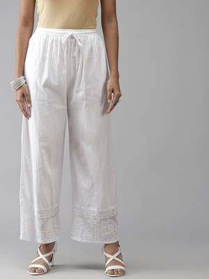 Hand embroidered white cotton lucknowi chikankari palazzo 1