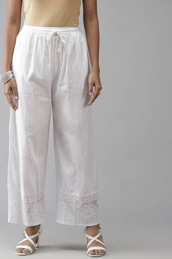 Hand embroidered white cotton lucknowi chikankari palazzo