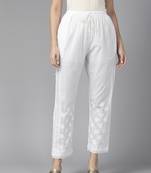 Hand embroidered white cotton lucknowi chikankari pant