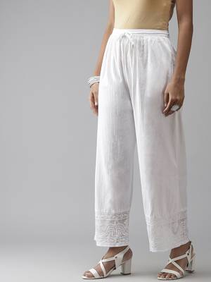 Hand embroidered white cotton lucknowi chikankari palazzo 2