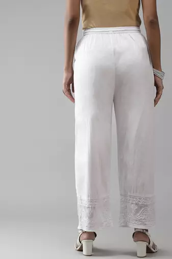 Hand embroidered white cotton lucknowi chikankari palazzo
