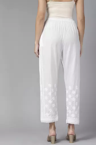 Hand embroidered white cotton lucknowi chikankari pant