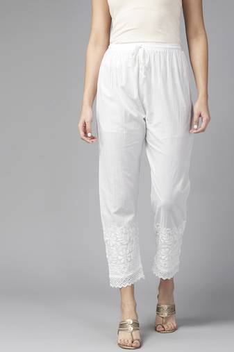 Hand embroidered white cotton lucknowi chikankari palazzo