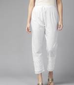 Hand embroidered white cotton lucknowi chikankari palazzo