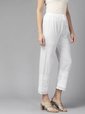 Hand embroidered white cotton lucknowi chikankari palazzo 2