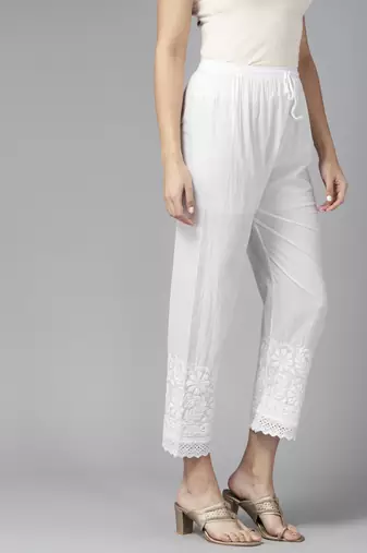 Hand embroidered white cotton lucknowi chikankari palazzo