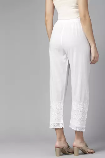 Hand embroidered white cotton lucknowi chikankari palazzo