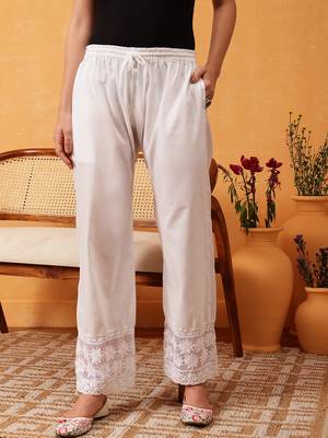 Hand embroidered white cotton lucknowi chikankari palazzo 1
