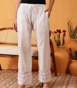 Hand embroidered white cotton lucknowi chikankari palazzo