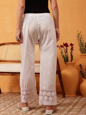 Hand embroidered white cotton lucknowi chikankari palazzo 2