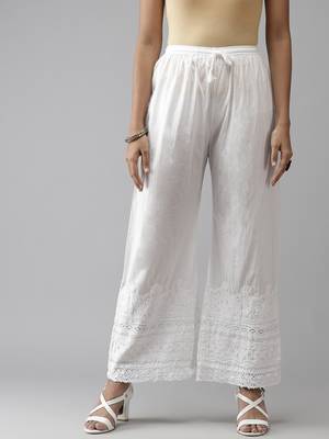 Hand embroidered white cotton lucknow chikan palazzo 1