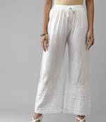 Hand embroidered white cotton lucknow chikan palazzo