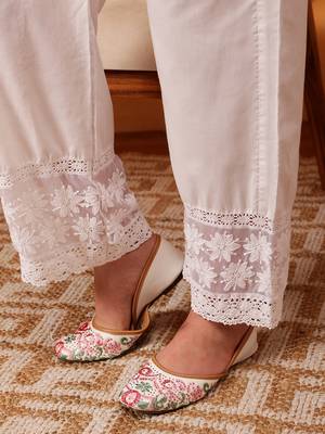Hand embroidered white cotton lucknowi chikankari palazzo 4