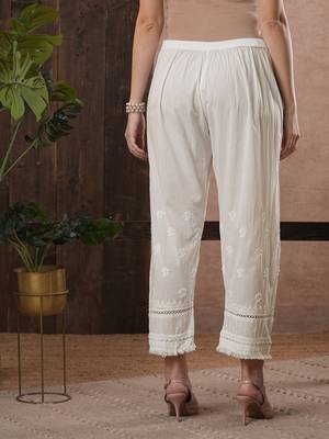Hand embroidered white cotton lucknowi chikankari palazzo 2