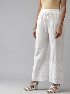 Hand embroidered white cotton lucknow chikan palazzo 2