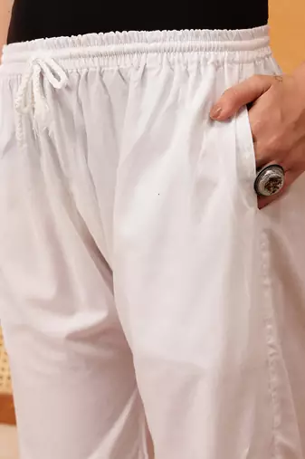 Hand embroidered white cotton lucknowi chikankari palazzo