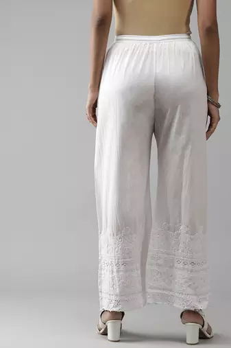 Hand embroidered white cotton lucknow chikan palazzo