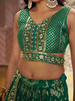 rama green mehendi golden zari lehenga set choli with dupatta 8
