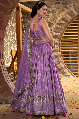 catching lavender silk floral zari lehenga set choli with dupatta