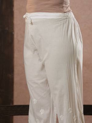 Hand embroidered white cotton lucknowi chikankari palazzo 6